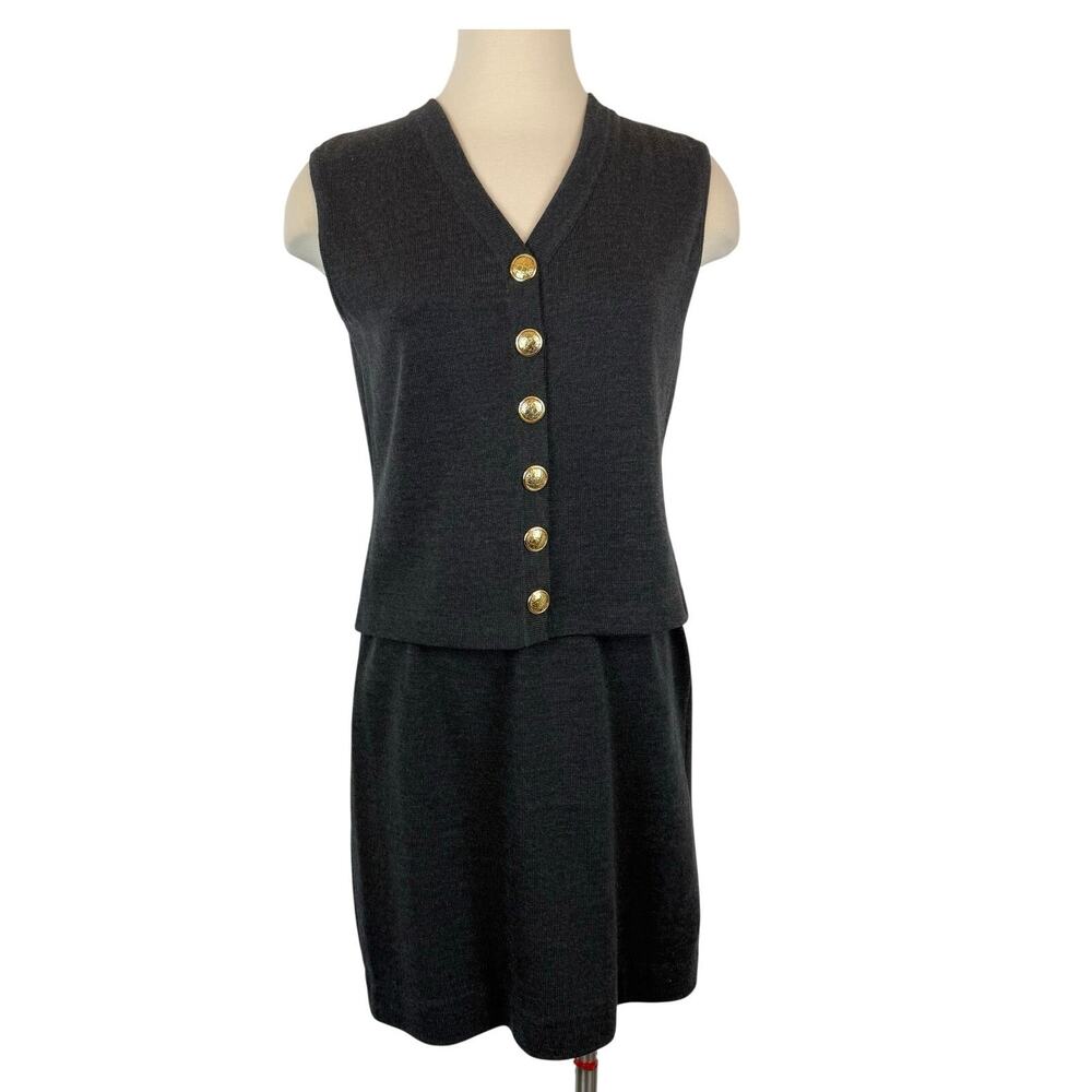 St. John Santana Knit SET Vest Jacket and Skirt Dark GrayVintage (Size: P, 6)
